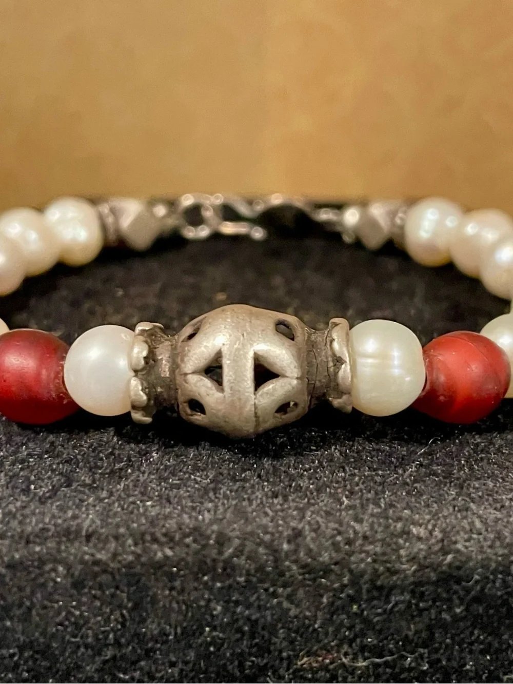 Turkmen Silver, Nagaland Glass and Pearl Bracelet